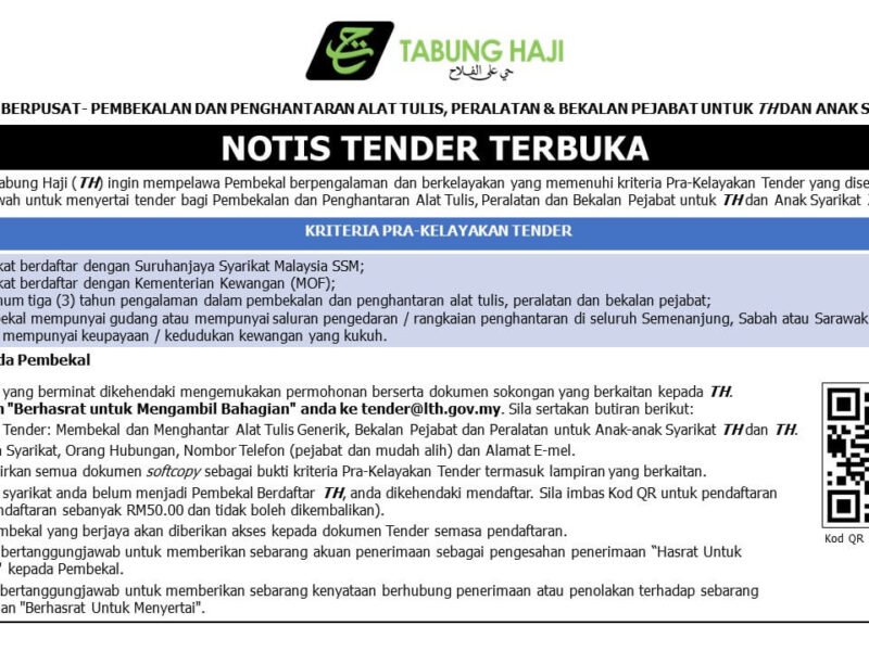 Pembekalan dan Penghantaran Alat Tulis, Peralatan & Bekalan Pejabat Untuk TH dan Anak Syarikat TH
