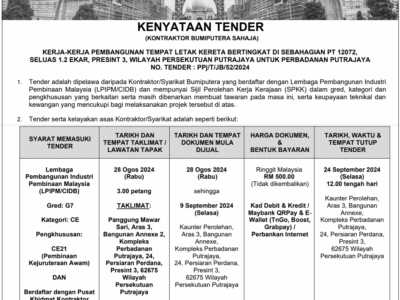 Kerja-Kerja Pembangunan Tempat Letak Kereta Bertingkat di Sebahagian PT 12072, Seluas 1.2 Ekar, Presint 3, Wilayah Persekutuan Putrajaya untuk Perbadanan Putrajaya